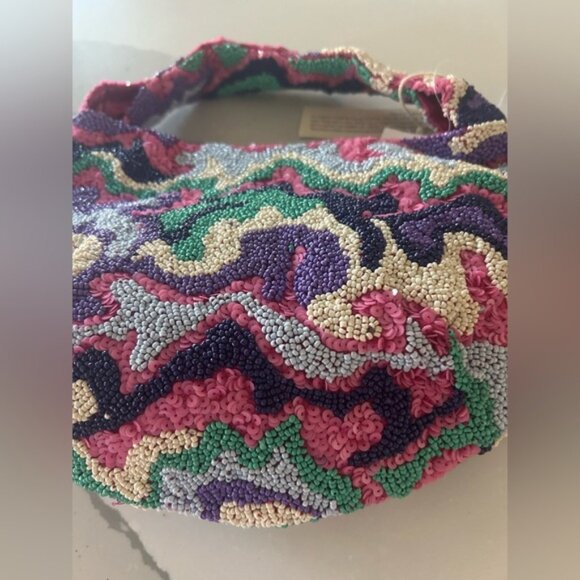 Viral Beaded Purple Green Pink Colorful Swirl Made in India Bag - Picture 2 of 4